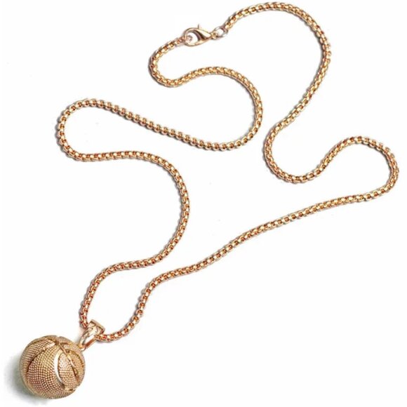 Gold-Tone Basketball Pendant Necklace – 22” Sports Style Drip! - Picture 1 of 2